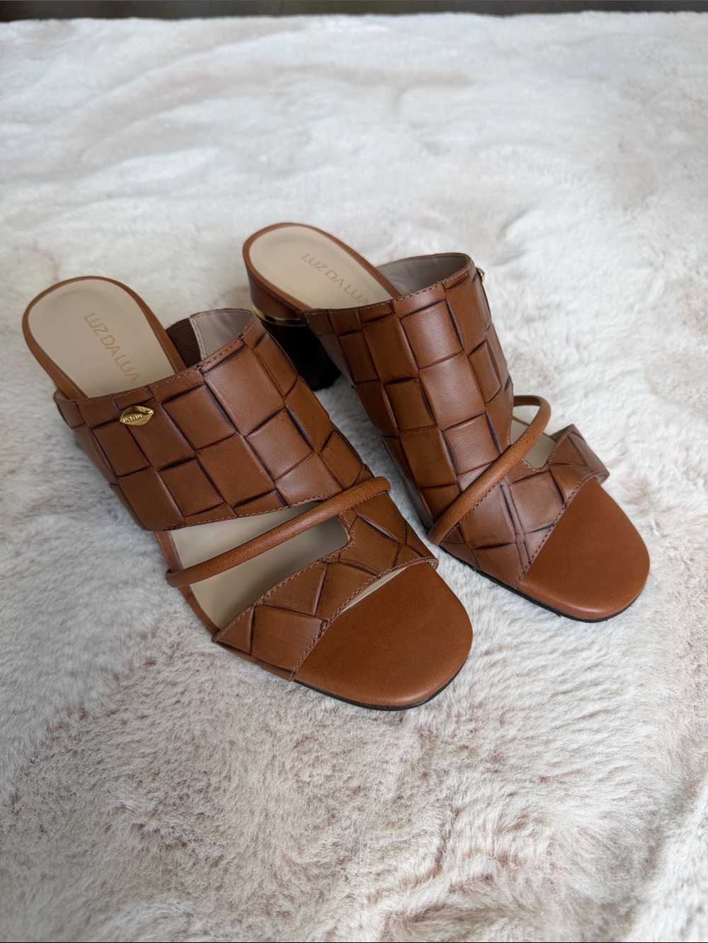 Woven Brown Leather Slide Mules
